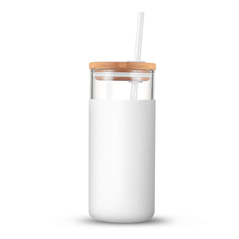 Tronco 20 oz Glass Tumbler with Lid and Straw, Iced Coffee Cup and Smoothie Cup with Bamboo Lids & Protective Silicone Sleeve, Dishwasher Safe, BPA-Free, Glass Cup 2 Pack - Image 4